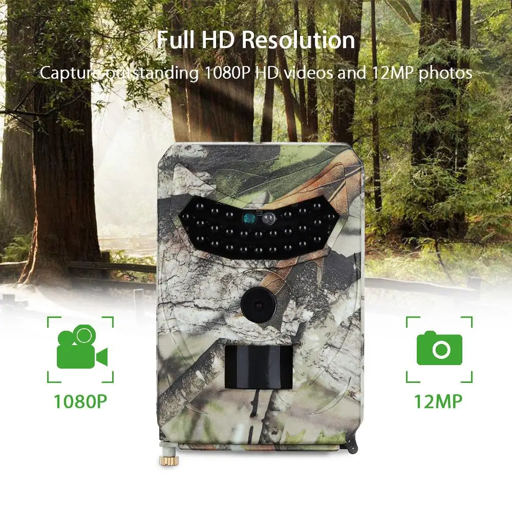 12MP Camera PIR IR Motion Activated Security Wildlife Cam Camouflage USB Cable 