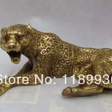 Китай Народная Чистая латунь вырезать леопарда пантера животных статуя