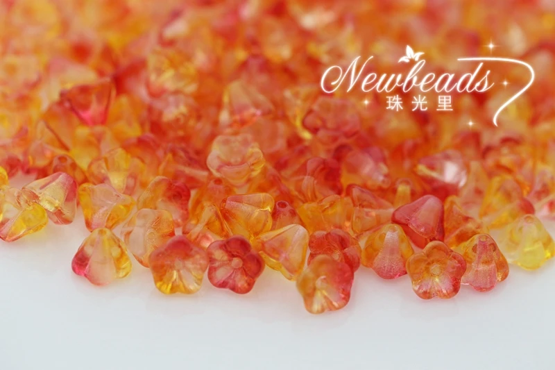 

Bell Flower Beads 6x8mm,Czech Glass Beads Wholesale,Color 48001 Dual Coated - Fuchsia/Lemon,100 pieces/lot
