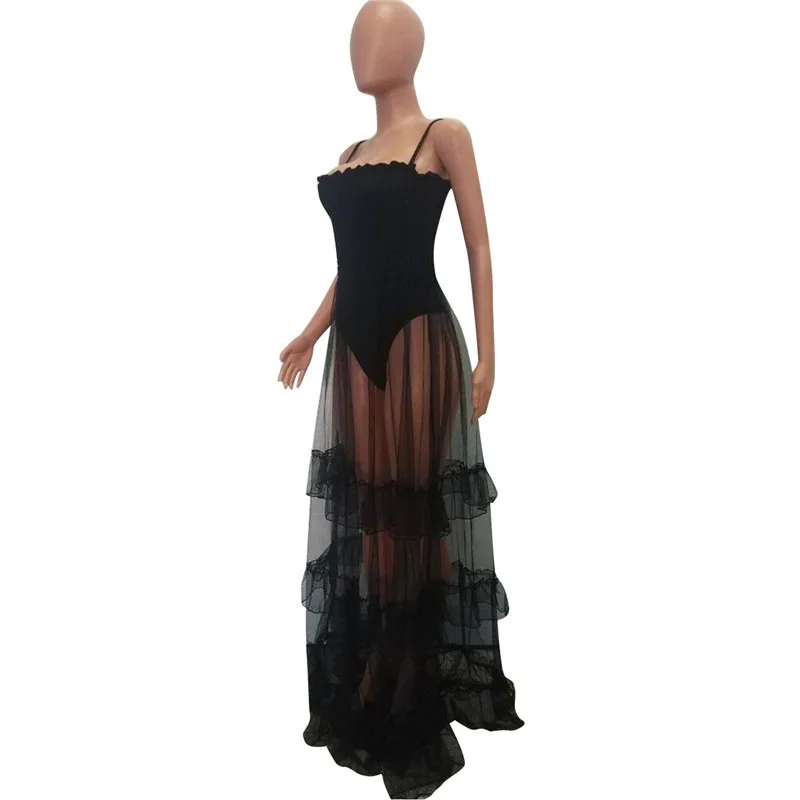 Mujeres negro mesh Lace ruffles Vestidos Longo Sexy Beach Ropa Sexy Sheer perspectiva Maxi Vestidos Club Wear Robe Femme Mujeres negro mesh Lace ruffles Vestidos Longo Sexy Beach Ropa Sexy Sheer perspectiva Maxi Vestidos Club Wear Robe Femme