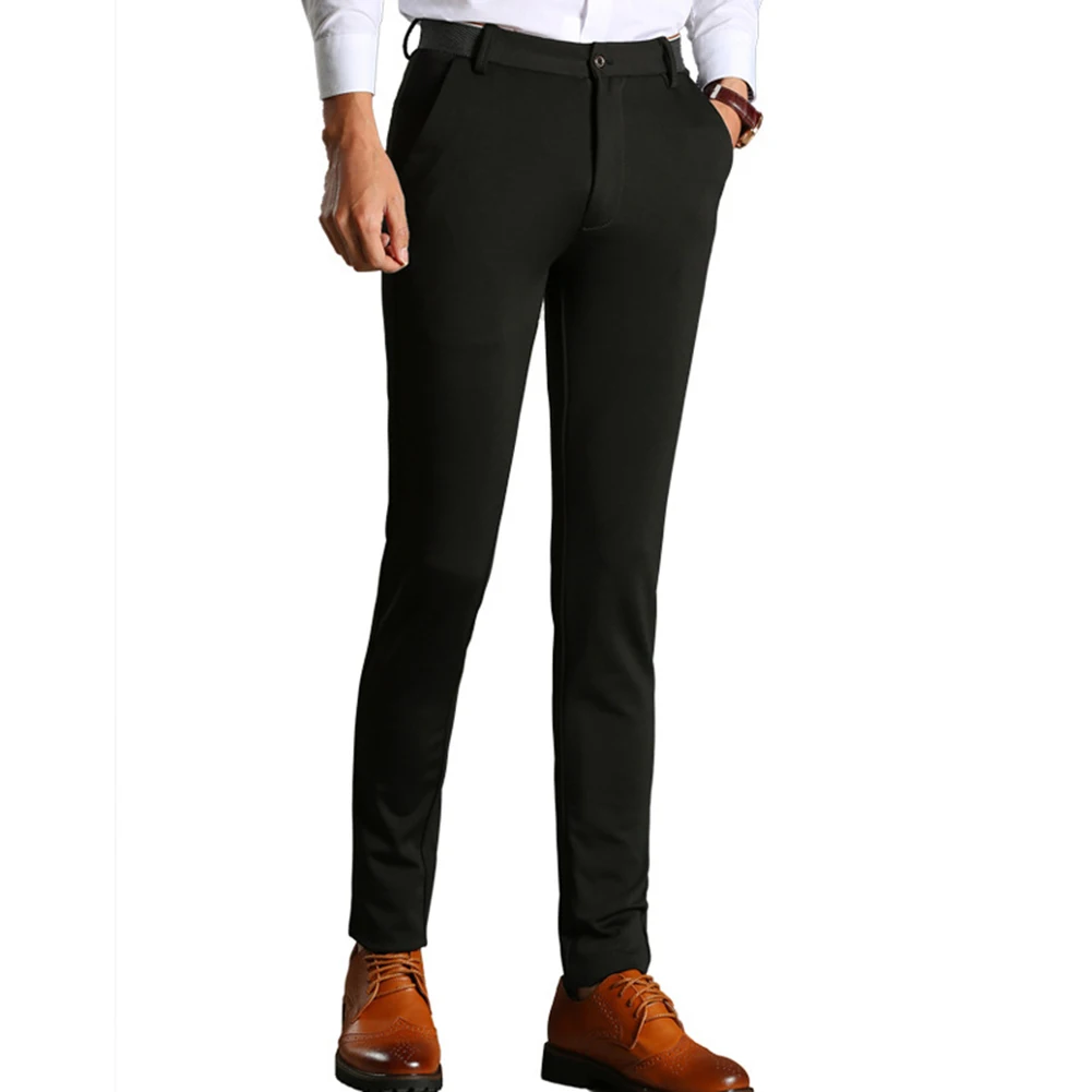 Fashion Men Straight Slim Fit Flat Front Trousers Casual Solid Color ...