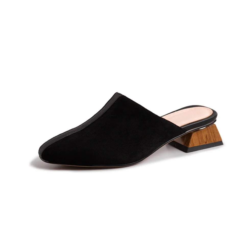 

2019 Summer Women's Slippers Fashion Design Leather Breathable Comfort Inside 3.5CM Square Heel Sandals Women's Slippers