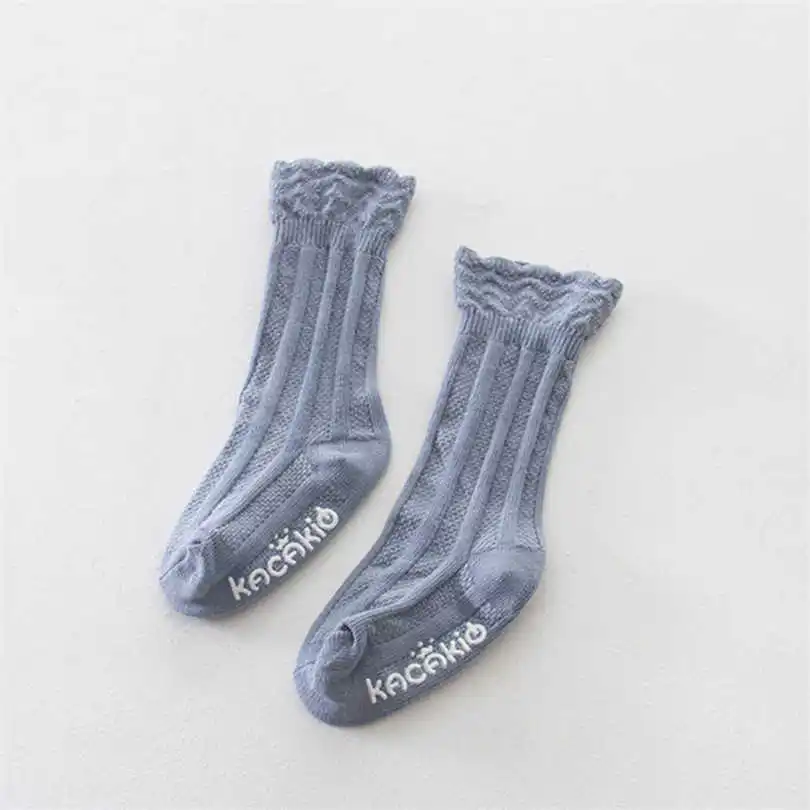 Винтаж кружевные носки из хлопка для маленьких девочек, гольфы детские Нескользящие носки-тапочки для маленькой принцессы гетры - Цвет: blue