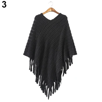 

Fashion New 2016 New Women's Knit Warm Batwing Cape Tassels Poncho Cloak Jacket Coat Winter Outwear 4 Colors