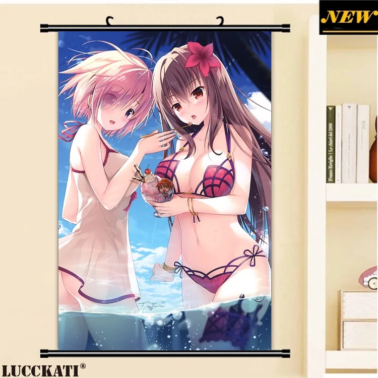 24 ass bikini chibi fate_grand_order garter mash_kyrielight nopan scathach_(fate_grand_order) see_through swimsuits twinbox twinbox_(circle) wet_