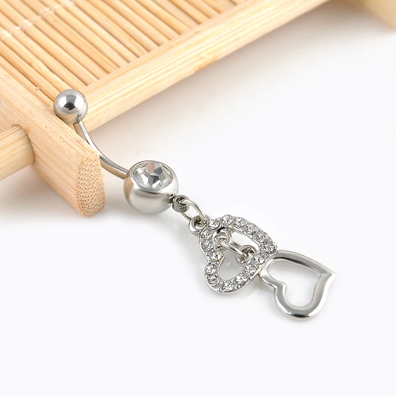High quality Double Hearts Rhinestone Crystal Medical Steel Belly Button Ring Dangle Navel Body High quality Double Hearts Rhinestone Crystal Medical Steel Belly Button Ring Dangle Navel Body
