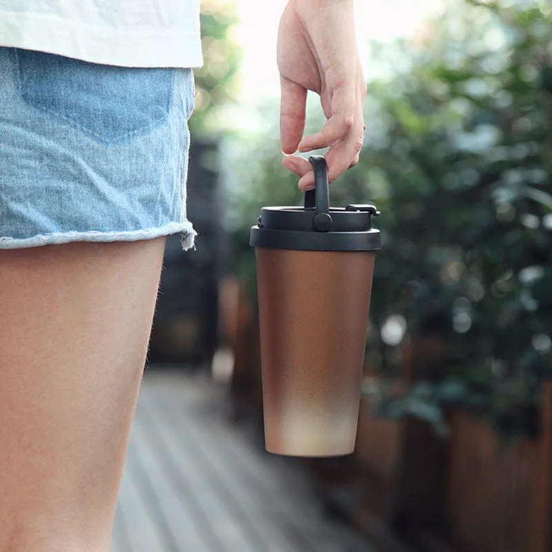 

2019 New portable 500ml handle coffee cup 304 inside and outside stainless steel vacuum insulation office gift cup gift girls