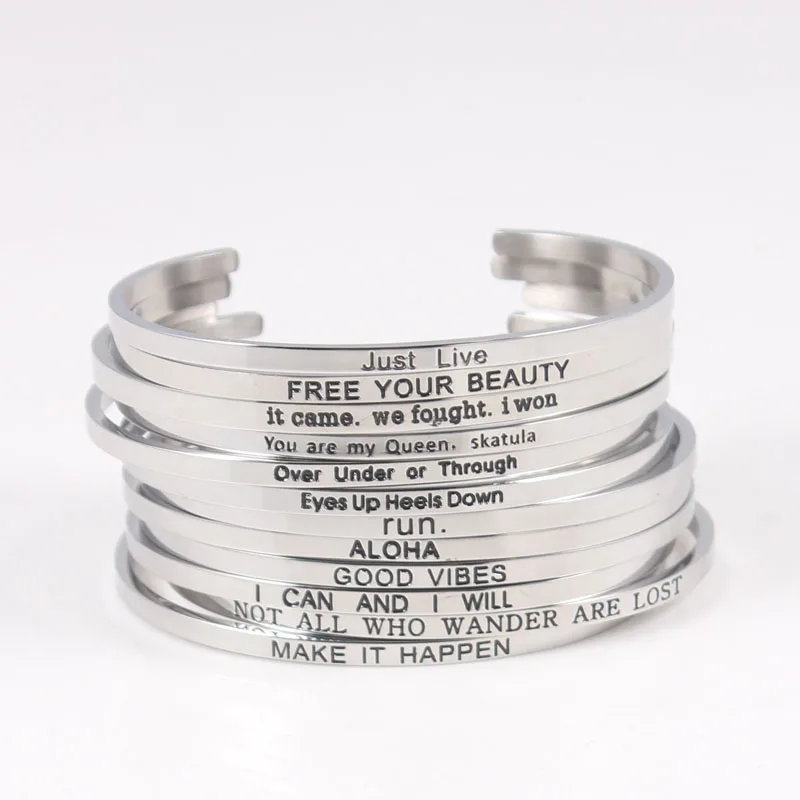 316L Stainless Steel Engraved Positive Inspirational Quote Cuff