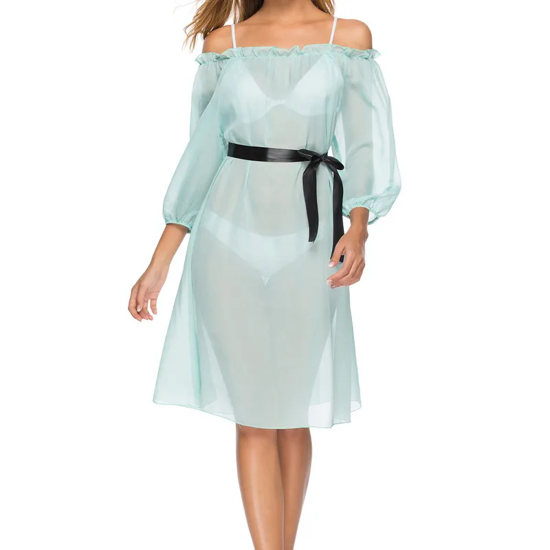 

Beach Dress Summer Clothes Bikini Cover Saida De Praia Female 2019 Bathing Outings New Chiffon Leaf Belt Skirt Solid Acetate