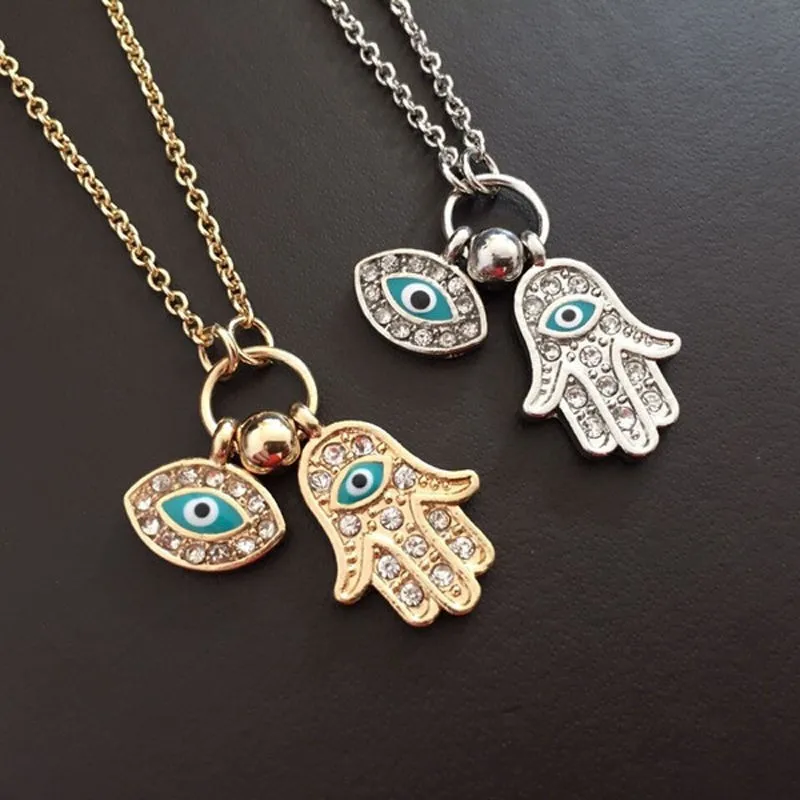

1PC Fashion Gold/Silver Blue Evil Eye Hamsa Hand Fatima Palm Pendant Necklace For Women Choker Statement Jewelry High Quantity