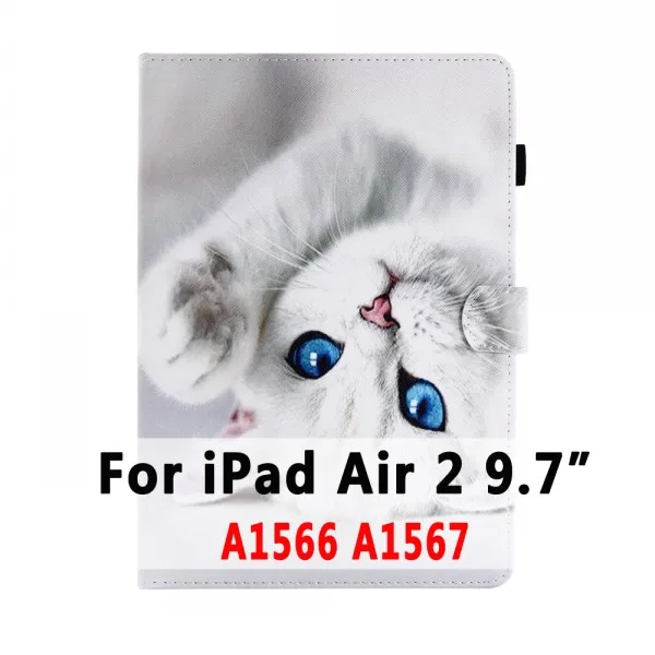 Чехол для iPad 6th поколения 5th Air 1/Air 2/Pro 9,7 10,5 11 Mini 1 2 3 4 7,9 чехол Funda с мультяшным котом Смарт кожаный чехол - Цвет: For iPad Air 2 case