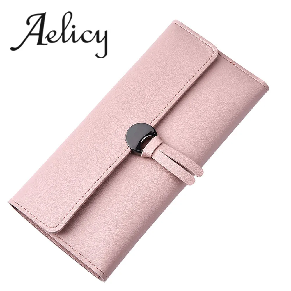 Aelicy, роскошная сумка-клатч для досуга, Длинный кошелек, модный дизайн, кошелек, однотонные стандартные кошельки, Portefeuille Femme Carteira Feminina - Цвет: Розовый
