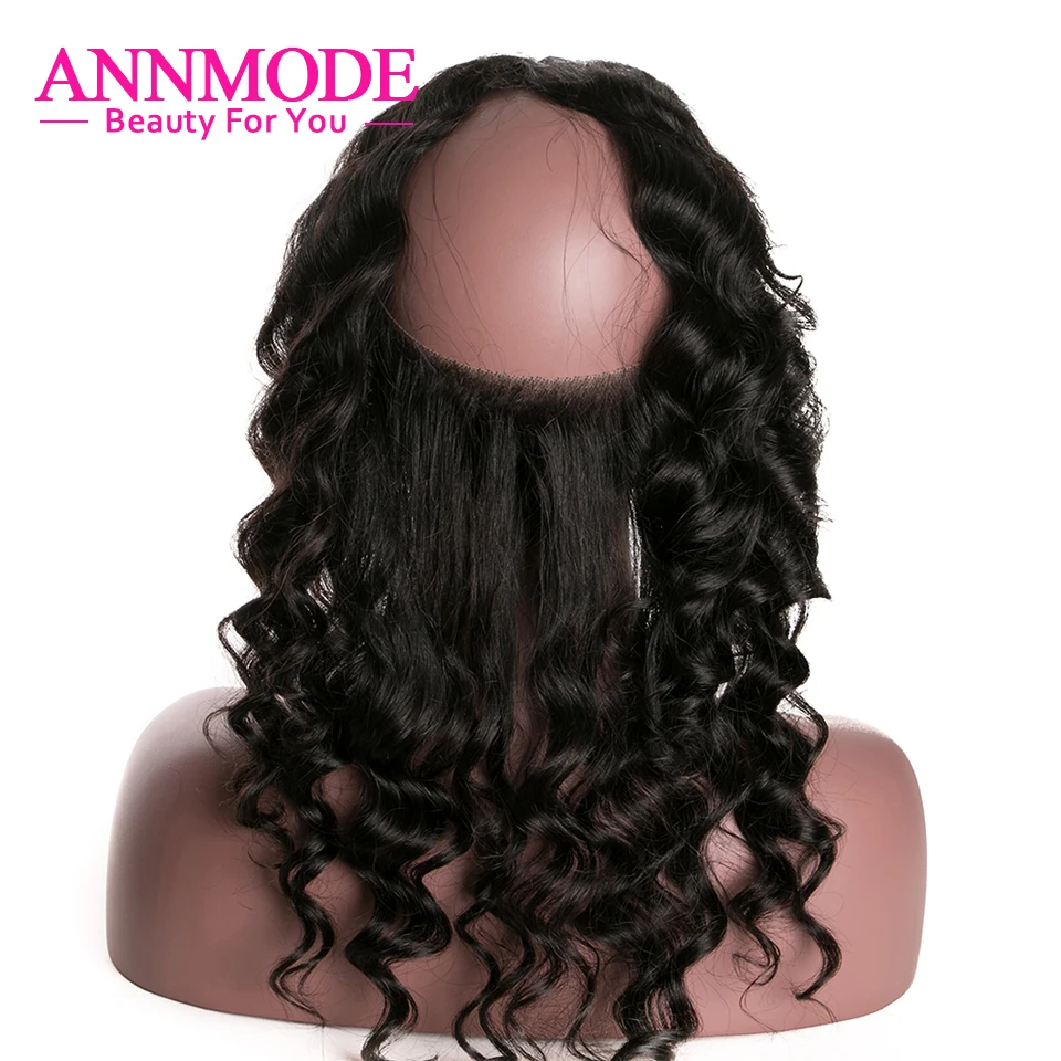 Annmode 360 Brazilian Loose Deep Wave Frontal Pre Plucked Human Hair Closure Natural Hairline 22.5*4*2 Inch Non Remy