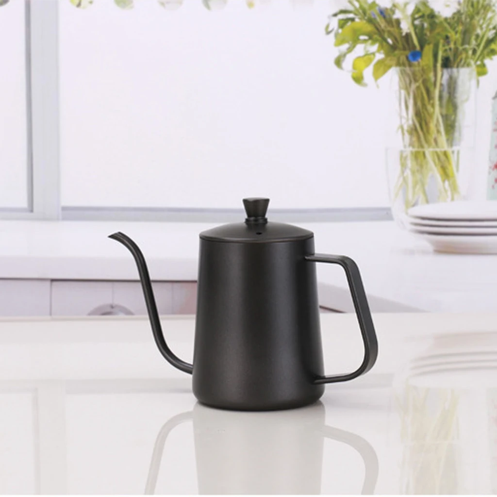 Coffee Stainless Steel Moka Kettle Coffee Kettle Drip Tea Pot Teaware 600ml BLK Retro Kitchen Cafe Teapots