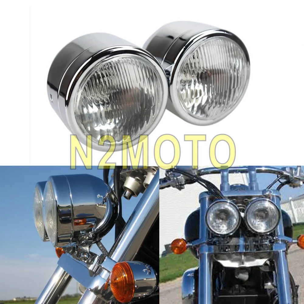 

Universal Twin Round Chrome Double Dominator Motorcycle 4" Headlight Motorcycle H4 12V 35W Head Lamp Streetfigher Cafe Recer