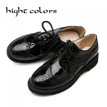 Britischen Stil Oxford Schuhe Für Frauen Lackleder Runde Kappe Flache Schuhe Frau Carving Vintage Wohnungen Brogues Oxfords Frauen