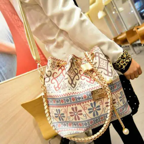 

2019 NEW Fashion Women National Style Shoulder Bags Tote Satchel Chain Bucket Print Travel Bag