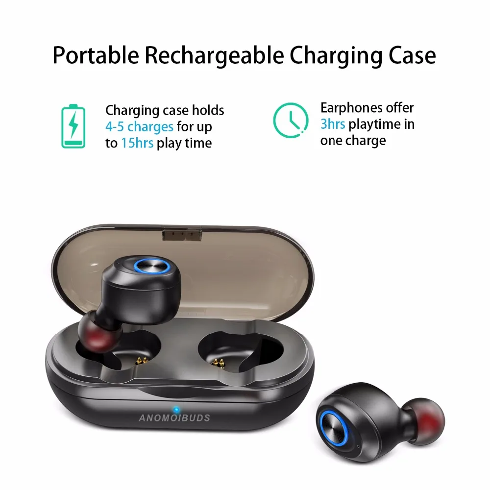 Anomoibuds Capsule TWS Wireless Earbuds V5.0 Bluetooth Earphone Headset Deep Bass Stereo Sound Sport Earphone For Samsung Iphone