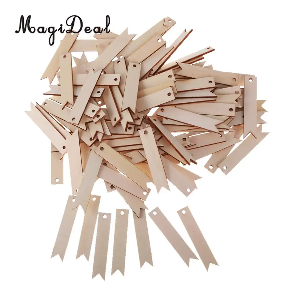 MagiDeal Rectangle Style 100Pcs Wooden Tags Hanging Decoration for Wedding Embellishments Scrap Booking Plaques DIY Craft Favors