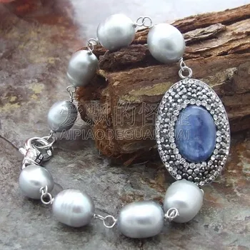 

B011712 8'' 21x31MM Rice Pearl Bracelet Kyanite Connector