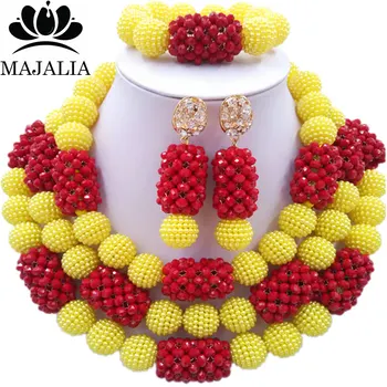 

Majalia Classic Fashion Nigerian Wedding African Jewelery Set Yellow and Opaque red Crystal Necklace Bride Jewelry Sets 3SZ027