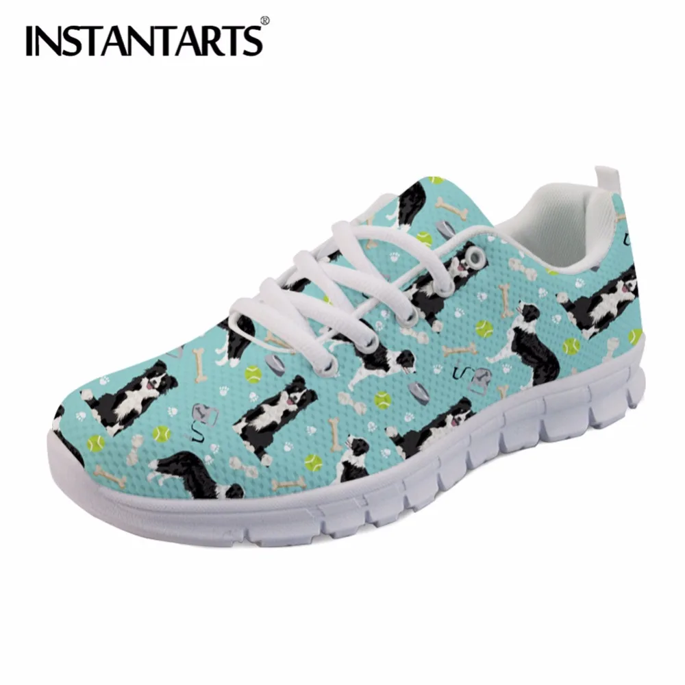 

INSTANTARTS Spring Autumn Lace Up Women Flat Shoes Dog Welsh Corgi Border Collie Tennis Ball Print Teenager Girl Casual Sneakers
