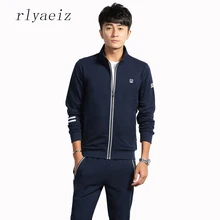 Rlyaeiz Горячая Новая Спортивная Мужская спортивная одежда осенние хлопковые полосатые рукава на молнии толстовки+ брюки повседневные спортивные костюмы M-4XL