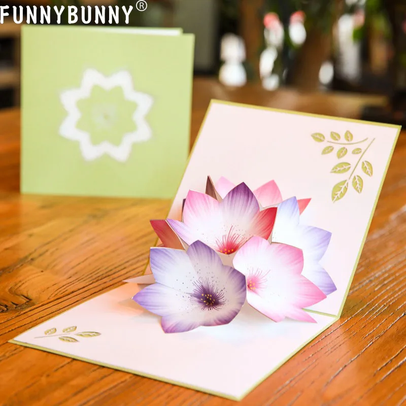  FUNNYBUNNY Greeting Cards Handmade Birthday Wedding Invitation 3D Pop Up Card Flower - 33053936163