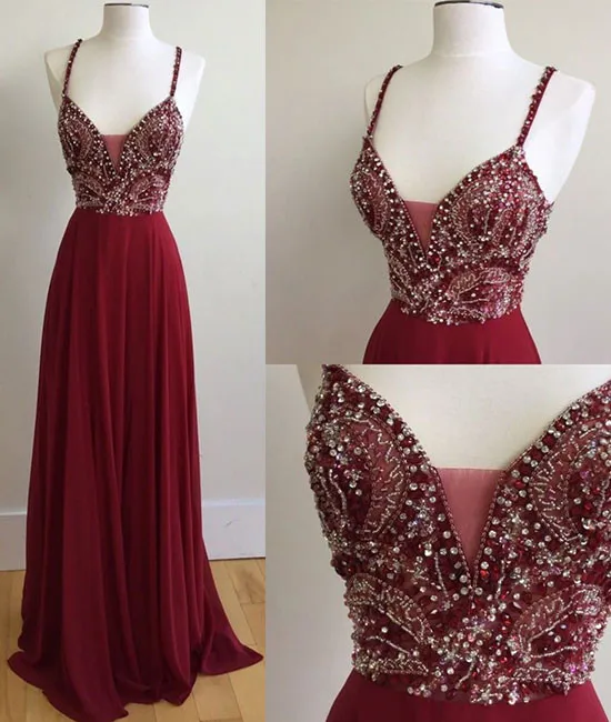 Элегантное Вечернее Платье BeryLove винно-Красного цвета, вечернее платье на бретельках с кристаллами и бисером, платье для особых случаев - Цвет: Same as picture
