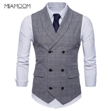 Chaleco de traje con doble botón para hombre, nuevo chaleco informal inteligente a cuadros de alta calidad para ocio