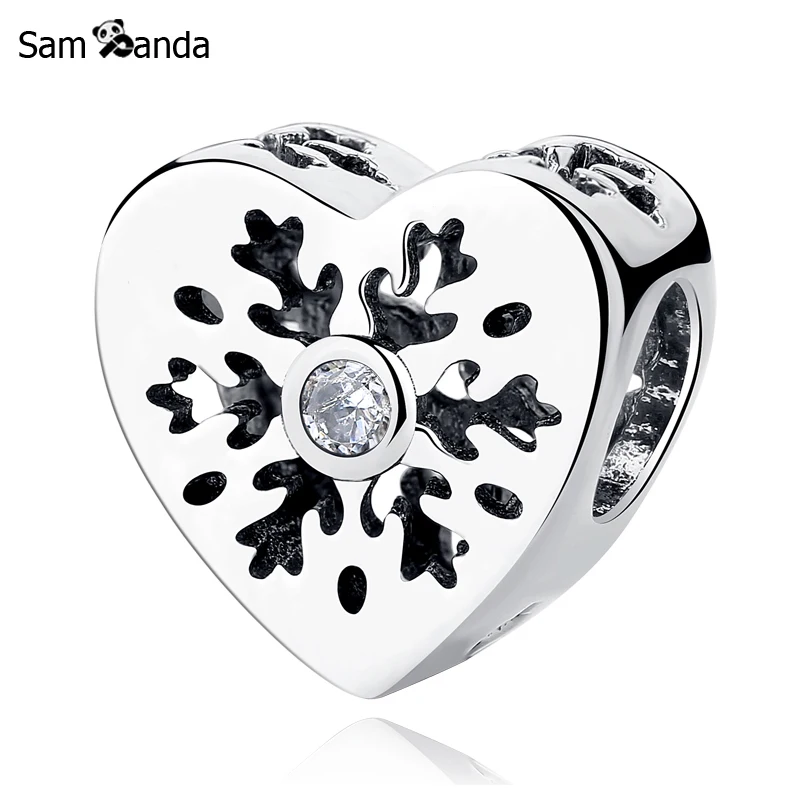 

New Authentic Original 925 Sterling Silver Charm Bead Snowflake Heart Charms Crystal Fit Pandora Bracelets Diy Women Jewelry