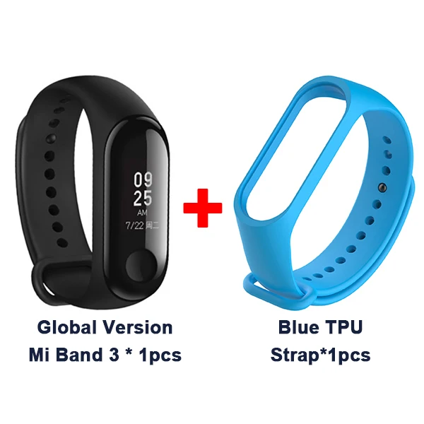 Новинка, мульти-языковый Xiaomi Mi-браслет 3, фитнес-трекер, 0,78 дюймов, OLED, большой сенсорный экран,, Новые смарт-браслеты, браслет - Цвет: Add Blue TPU Strap