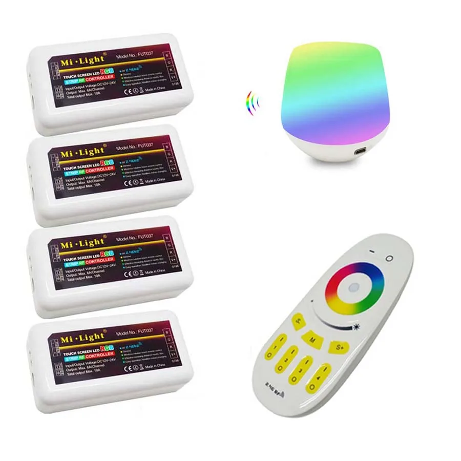 

Mi light WiFi Led controller + 4x 2.4G DC12V 24V RGB led Controller + 4-Zone RF remote control for 5050 3528 Led Strip Light