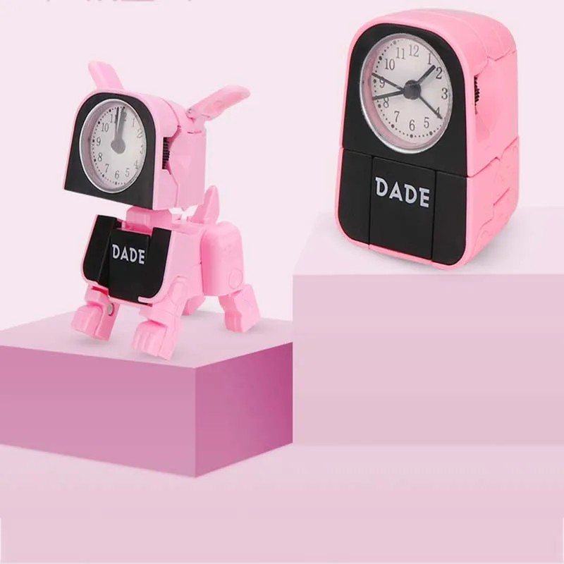 Creative Cartoon Deformation Machine Dog Alarm Clock Student Bedroom Children Bed Head Mute Snooze Desktop Clock Home Decoration