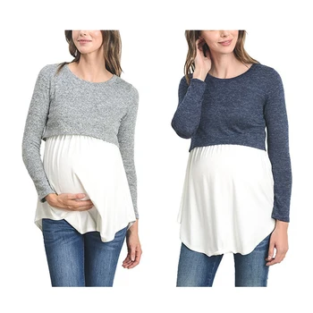 

2019 New Women Mother Breastfeeding Nursing Top Patchwork Long Sleeves Top Shirt Blouse Clothes S-2XL