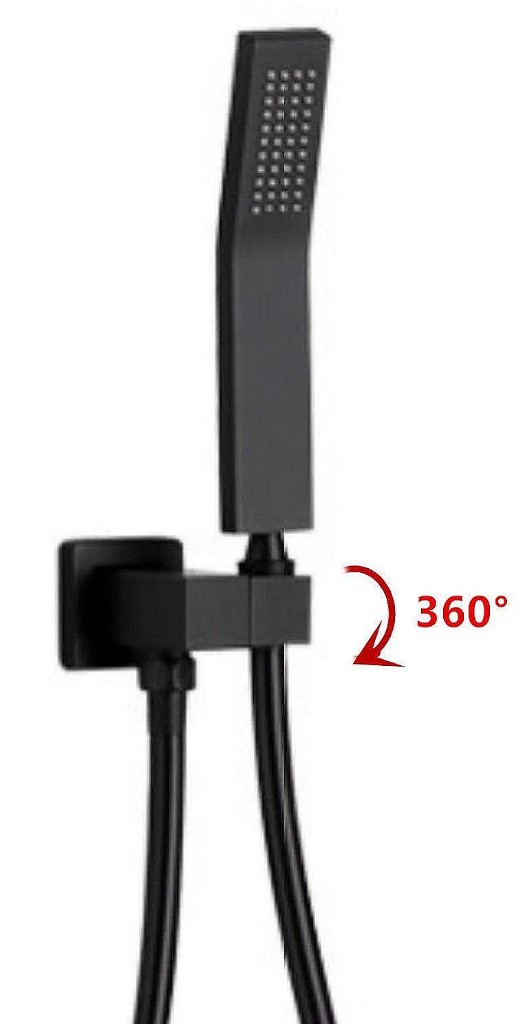 matte Black Brass Bath Hand Held Shower Head Adjust Holder 1.5m black