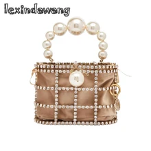 Роскошные женские сумки из натуральной кожи Diamond Decorative корзина сумка Стразы клетка с украшением в виде кристаллов женская сумка с жемчужным сумка для вечерние свадебные вечерние сумки