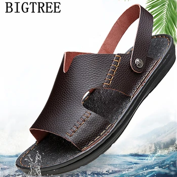 

Outdoor Sandals Summer Slippers Men Genuine Leather Sandals Men Open Shoes Slip On Sandals Man Slippers Beach Rubber Slippers