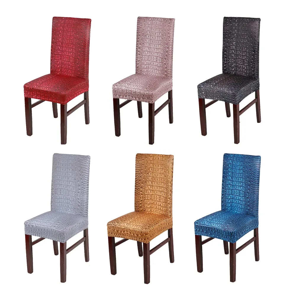 

2019 New 6pcs/lot Household Printed Crocodile Texture Stretch Spandex Dinner Chair Cover Elastic Cafe Chair Covers Black/Grey