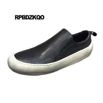

Luxury Fashion Real Leather European High Quality Black Skate Creepers Sneakers Trainers Men Casual Slip-ons Shoes Genuine