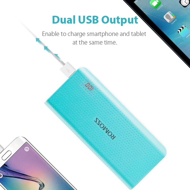 10400mAh ROMOSS Sense 4 LED Power Bank 2.1A Charging External Battery Packs Dual USB Output Portable Charger For Phones Table