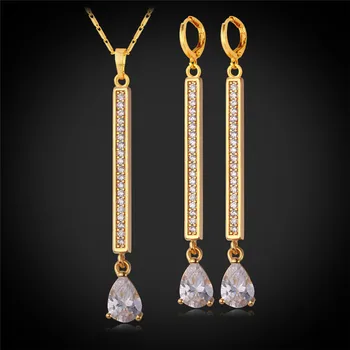 

Long Earrings Set New Necklace Fashion Jewelry For Women Yellow Gold Color Red / Blue Crystal Bridal Jewelry Sets PE977