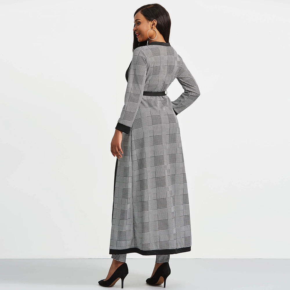 Clocolor 3 Piece Set 2018 Autumn Winter New Houndstooth Jacket Crop top And Pants Set Woman Suits Lady Suit Office Trench Coat Women's Sets