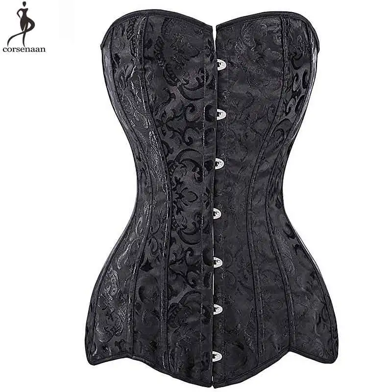 

Long Torso Black Corset Jacquard Floral Plus Size 6XL Women Outfit Corsets Overbust Steel Boned Bustier Steampunk Gothic Korset