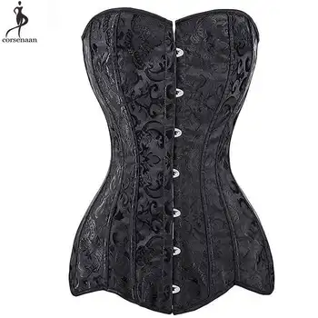 Long Torso Black Corset Jacquard Floral Plus Size 6XL Women Outfit Corsets Overbust Steel Boned Bustier Steampunk Gothic Korset plus size steel boned lace up corset
