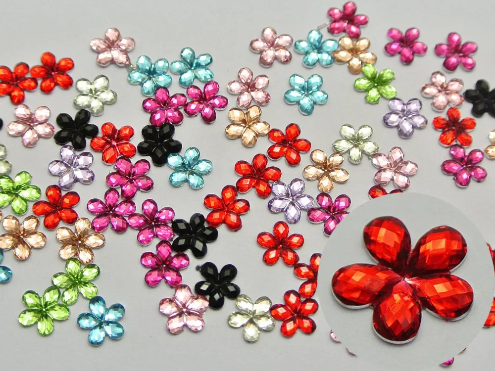 2000 Mixed Color Acrylic Flatback Faceted Flower Rhinestone Gems 6mmin