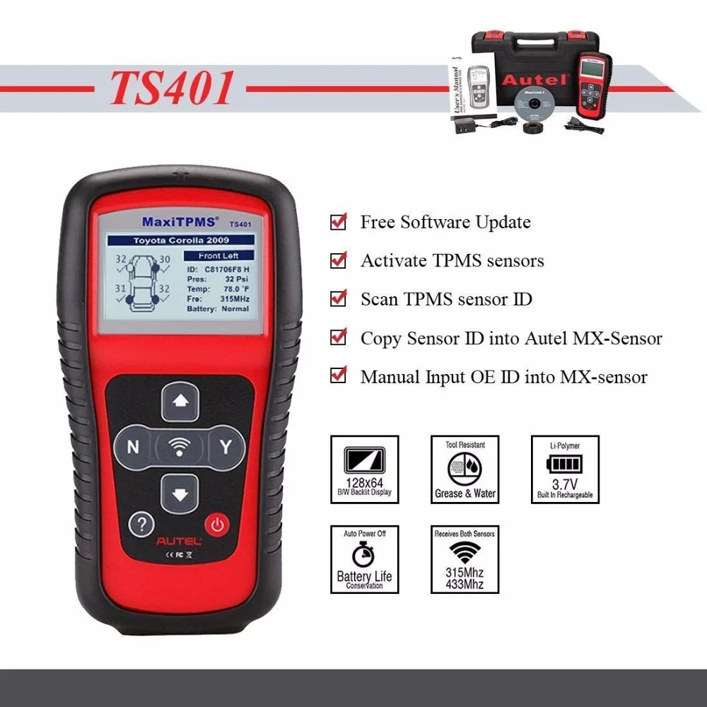 Autel MaxiTPMS TS401 TPMS Diagnostic Service Tool Pre-selection process offer faster Activation with 315 mhz 433 mhz Mx-Sensor