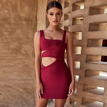 

2019 Summer Bandage Sleeveless Backless Dress Sexy Women Night Club Party Hollow Out bodycons Strapless Mili Dresses Wholesale