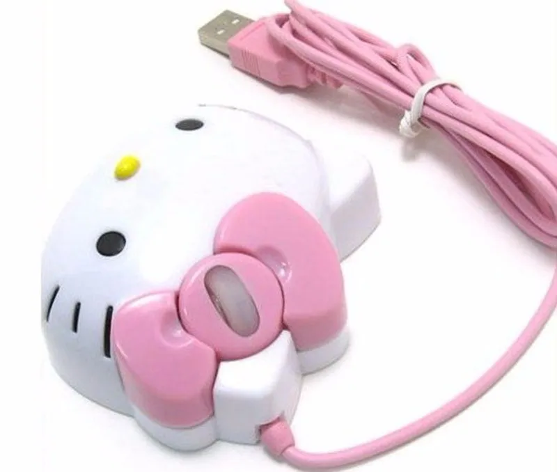 3D Cartoon Hello Kitty Wired Mouse USB 2.0 Pro Pink Cute Gaming Mouse Optical