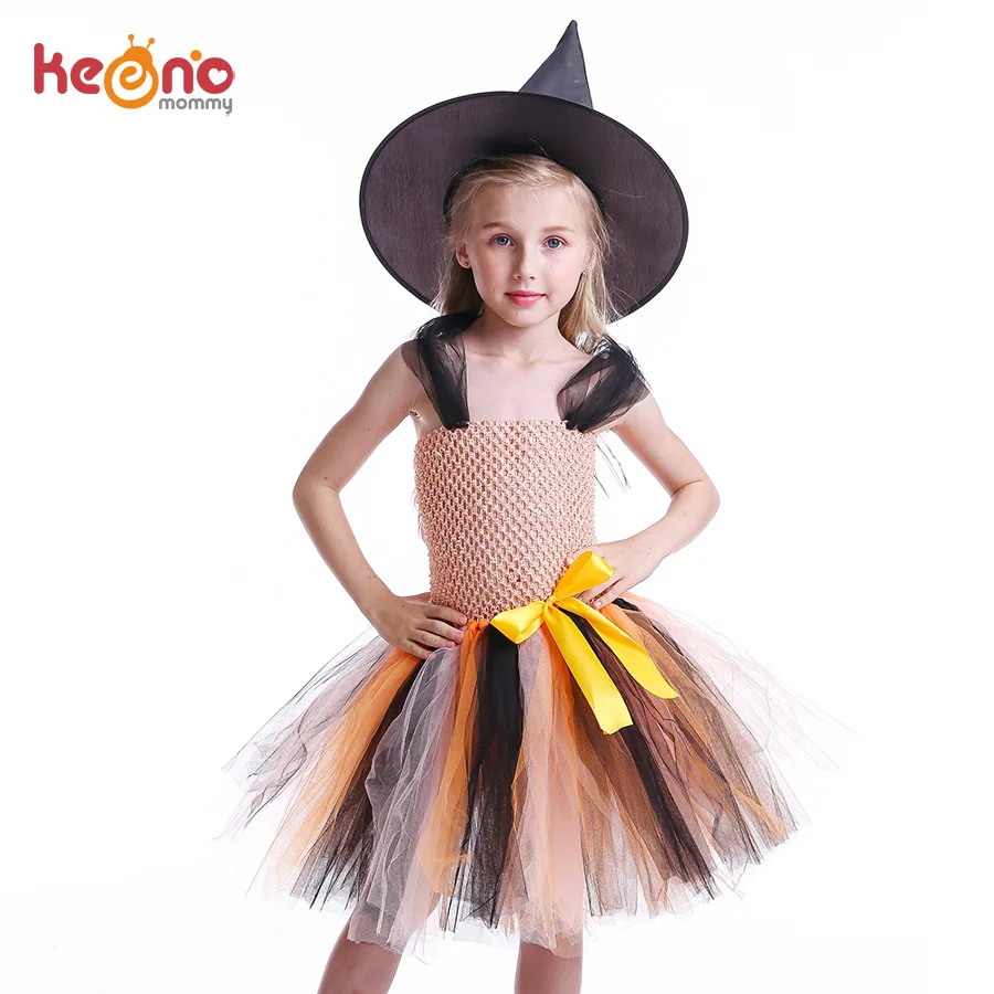 Girls Halloween Tutu Dress with Witch Hat Princess Tulle Kids Carnival Party Costume Knee-Length Handmade Children Clothing | Детская